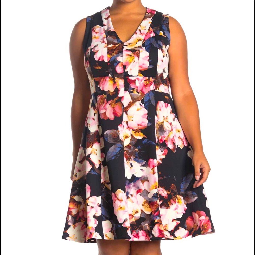 Taylor Floral Fit & Flair Scuba MIDI Dress